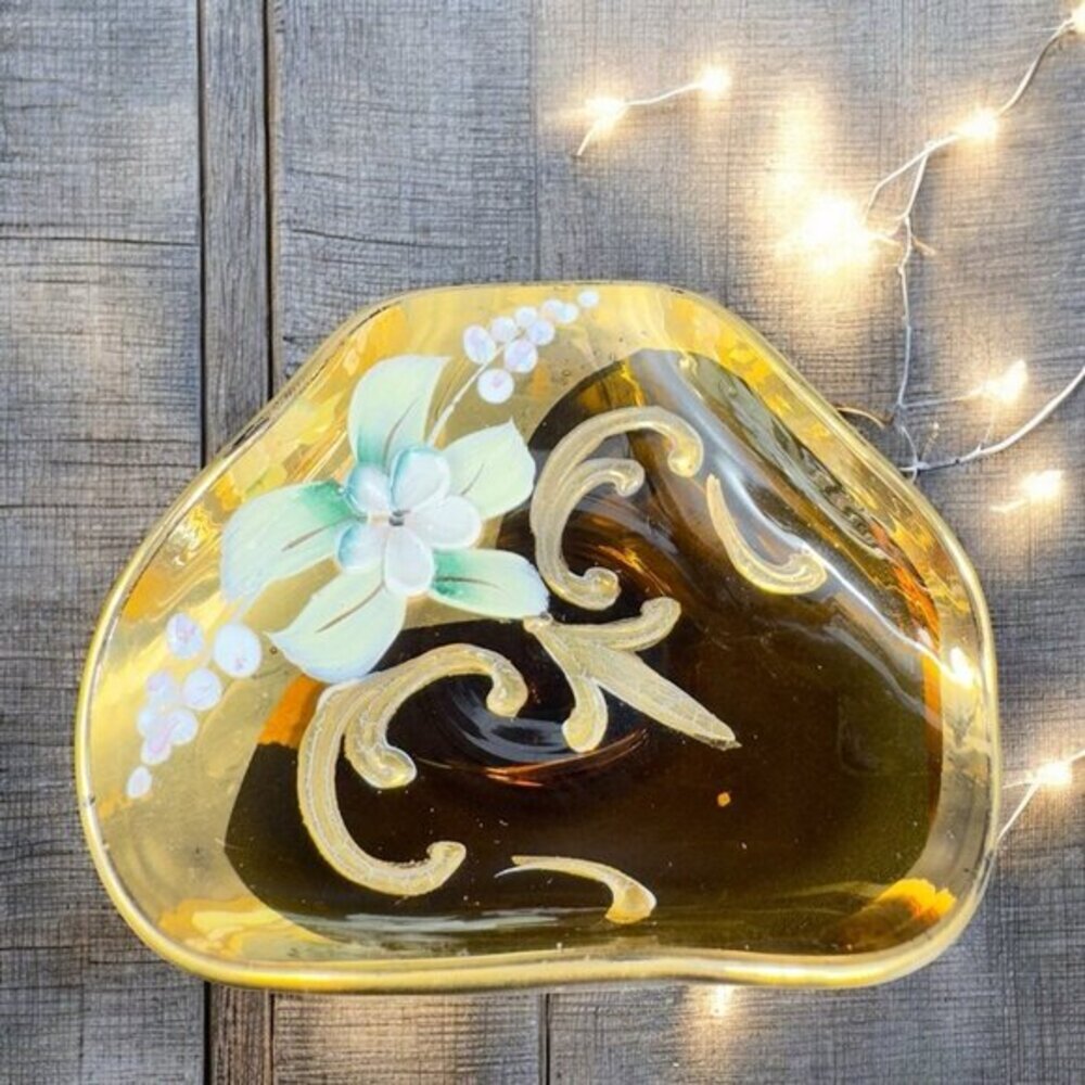 Venetian Art Glass Folded Dish‎ Small Trinket Holder Ashtray Made In Italy Glass